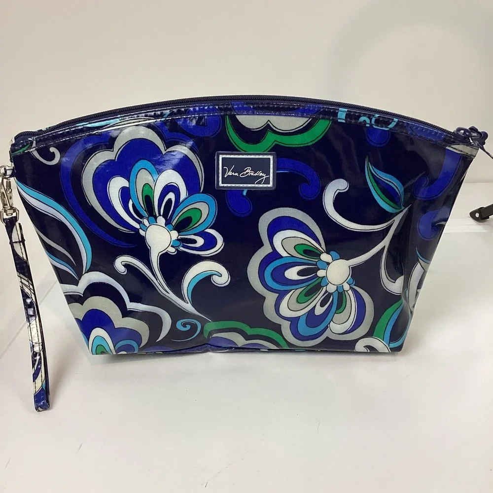 Vera Bradley Night and Day Indigo Floral PVC Cosmetic Bag Wristlet Pouch